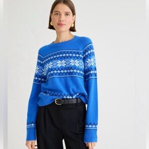 J.Crew Fair Isle Crewneck Sweater in Supersoft Yarn in Bright Grotto Blue